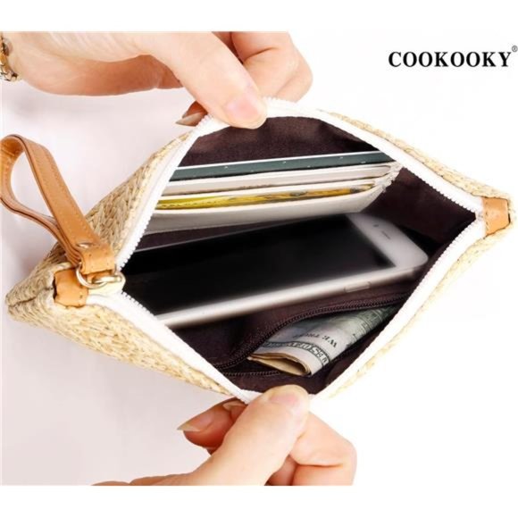 Womens Straw Clutch Bag Bohemian Summer Beach StrawPurse Zipper Wristlet Wallets - Picture 4 of 8